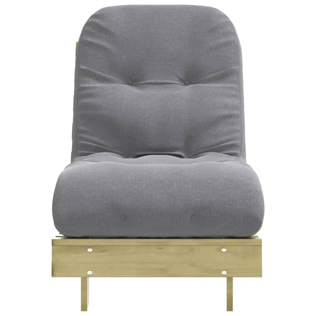 Futon Sofa Bed with Mattress 60x206x11 cm in a stylish living room setting showcasing its adjustable backrest and rustic pinewood design.