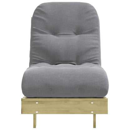 Futon Sofa Bed with Mattress 60x206x11 cm in a stylish living room setting showcasing its adjustable backrest and rustic pinewood design.