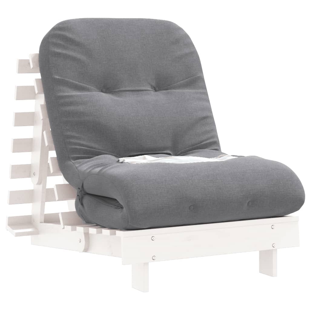 Futon Sofa Bed with Mattress White 70x206x11 cm Solid Wood Pine