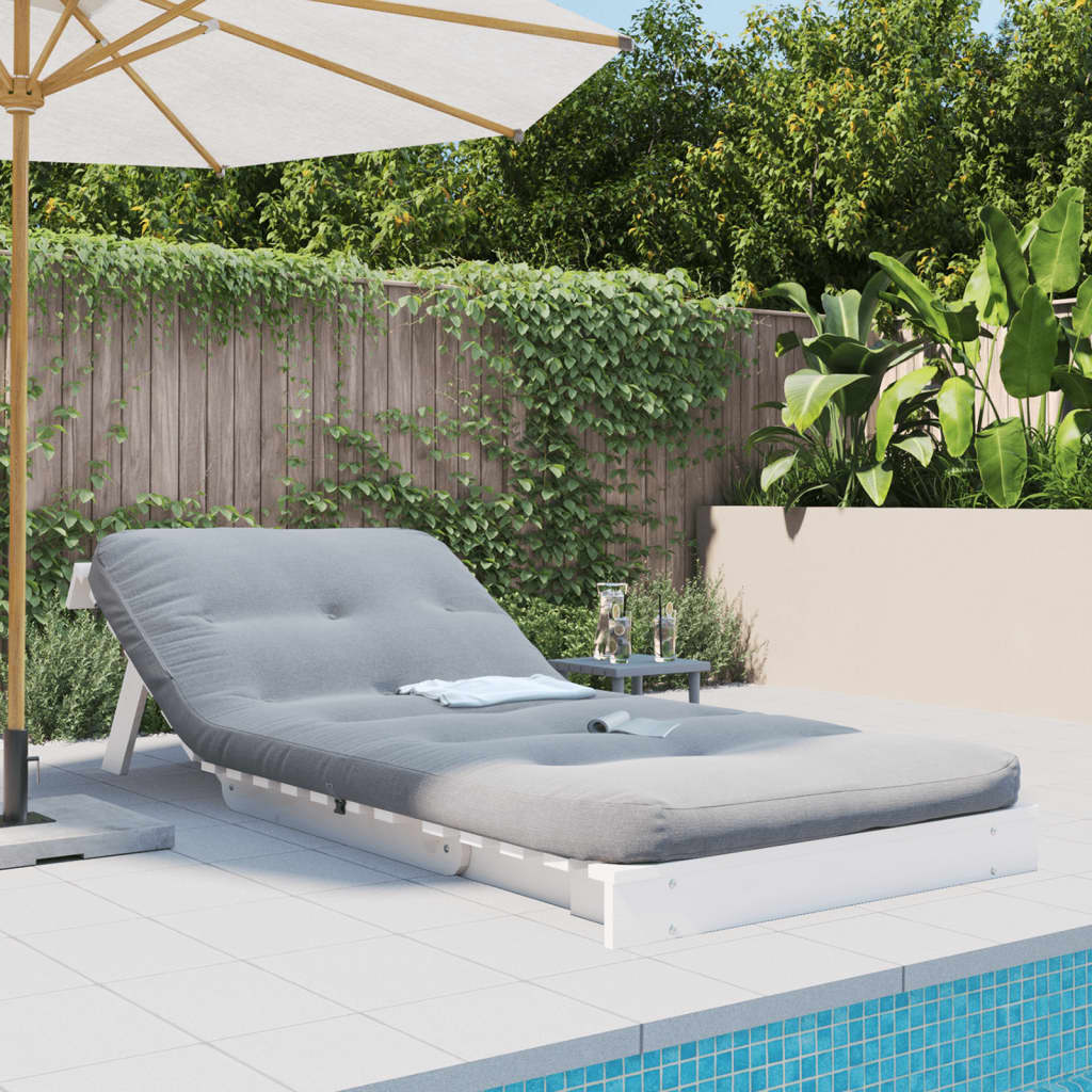 Futon Sofa Bed with Mattress White 80x206x11 cm Solid Wood Pine fully extended for lounging and napping in a comfortable space.