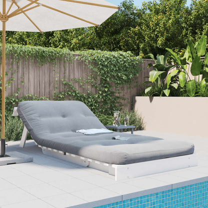 Futon Sofa Bed with Mattress White 80x206x11 cm Solid Wood Pine fully extended for lounging and napping in a comfortable space.