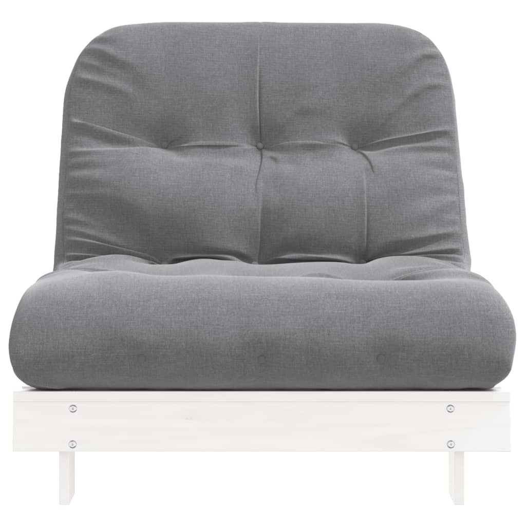 Grey foam mattress included with the Futon Sofa Bed with Mattress White 80x206x11 cm Solid Wood Pine for comfortable seating and sleeping.