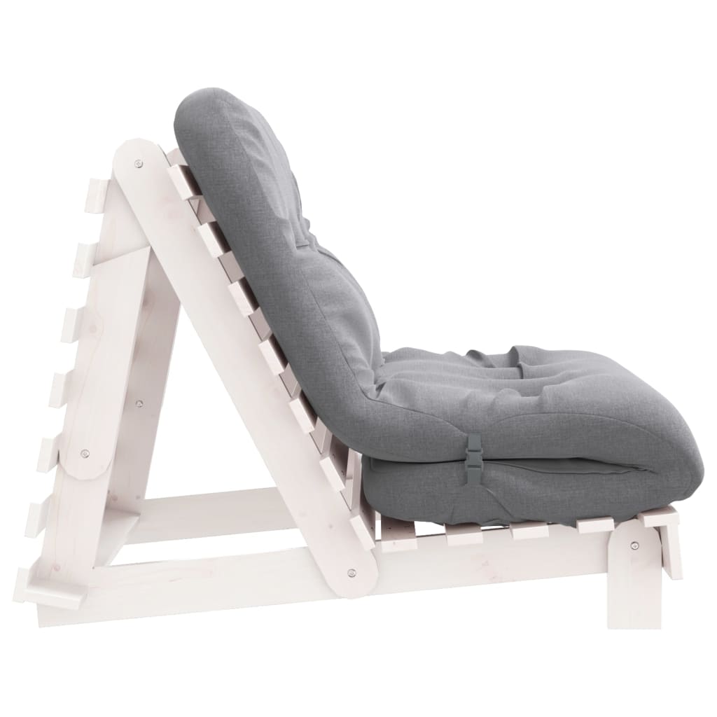 Futon Sofa Bed with Mattress White 80x206x11 cm Solid Wood Pine in a living room setting, showcasing its elegant design and adjustable backrest.