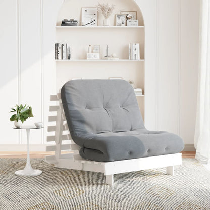 Futon Sofa Bed with Mattress White 80x206x11 cm Solid Wood Pine shown in a stylish living room setting with an adjustable backrest.