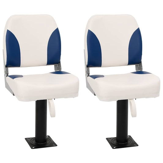 Foldable Boat Seat 2 Set Blue and White 41x36x48 cm