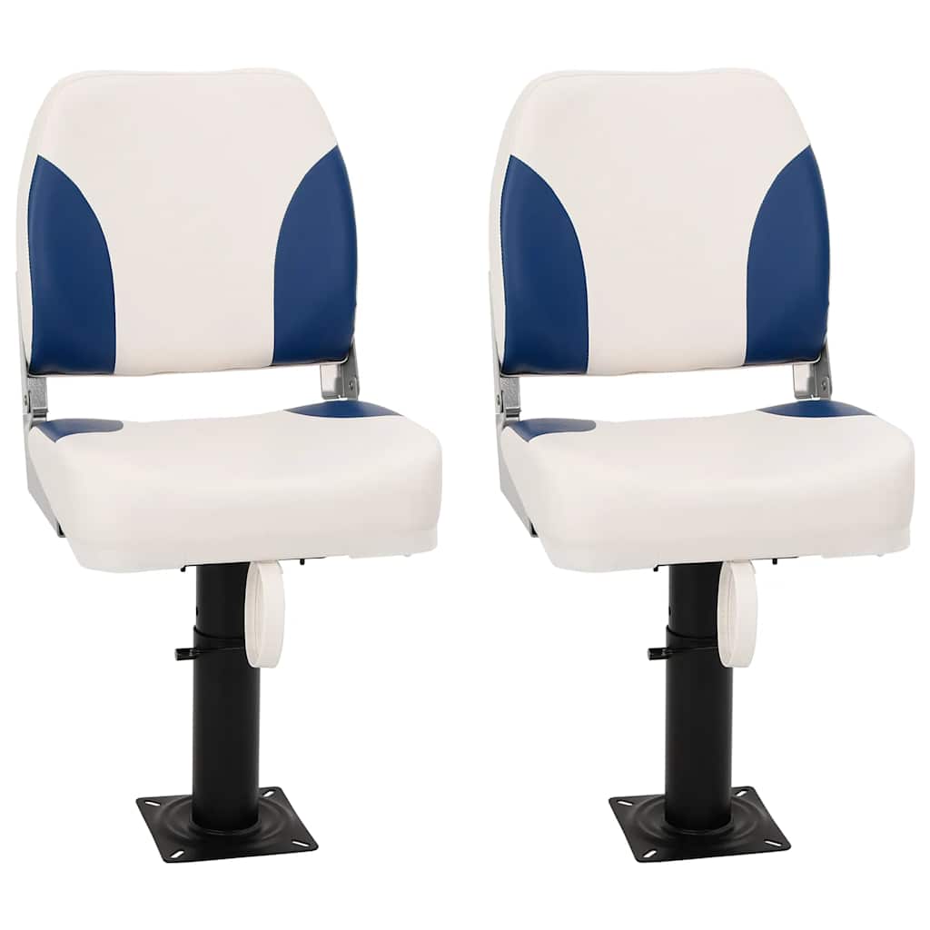 Foldable Boat Seat 2 Set Blue and White 41x36x48 cm