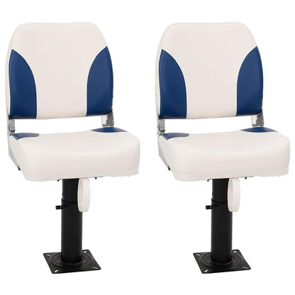 Foldable Boat Seat 2 Set Blue and White 41x36x48 cm