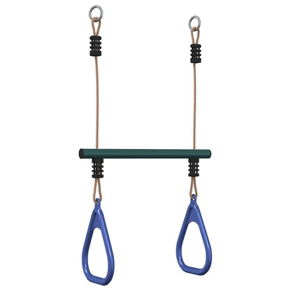 Trapeze Bar with Gym Rings for Kids Blue and Dark Green Steel