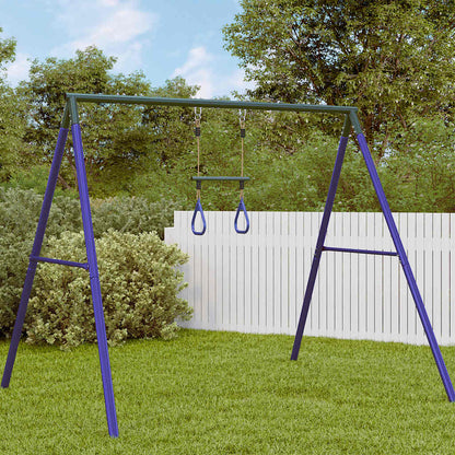 Trapeze Bar with Gym Rings for Kids Blue and Dark Green Steel