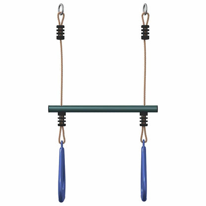 Trapeze Bar with Gym Rings for Kids Blue and Dark Green Steel