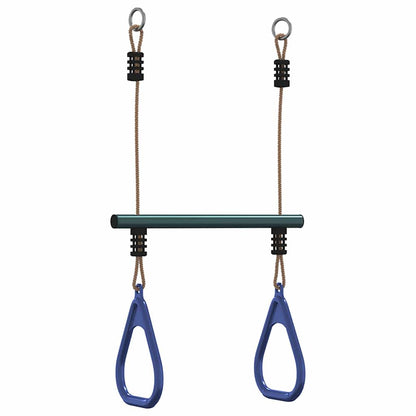 Trapeze Bar with Gym Rings for Kids Blue and Dark Green Steel