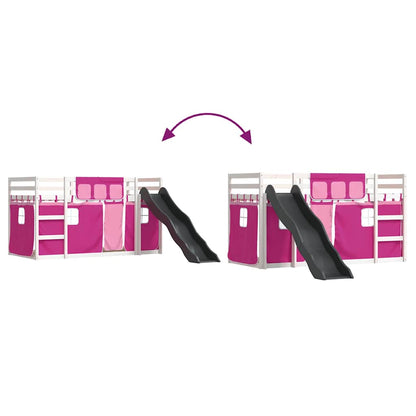 Bunk Bed without Mattress with Slide and Curtains Pink 90x200 cm