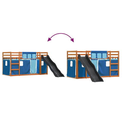 Bunk Bed without Mattress with Slide and Curtains Blue 90x200 cm