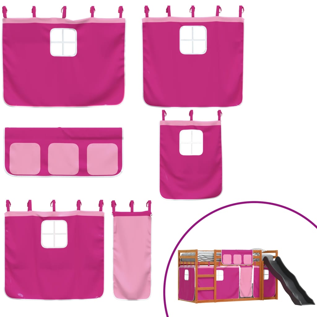 Bunk Bed without Mattress with Slide and Curtains Pink 90x200 cm