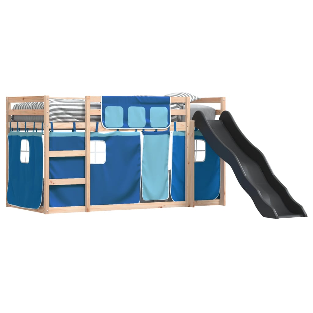 Bunk Bed without Mattress with Slide and Curtains Blue 80x200 cm