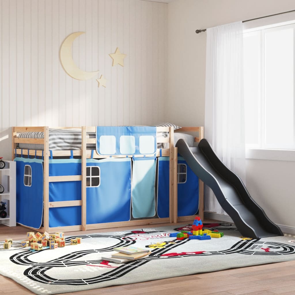 Bunk Bed without Mattress with Slide and Curtains Blue 80x200 cm