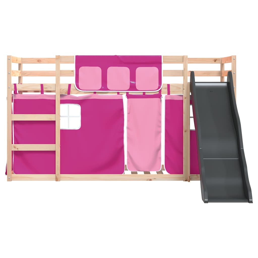 Bunk Bed without Mattress with Slide and Curtains Pink 80x200 cm