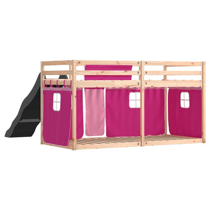 Bunk Bed without Mattress with Slide and Curtains Pink 80x200 cm