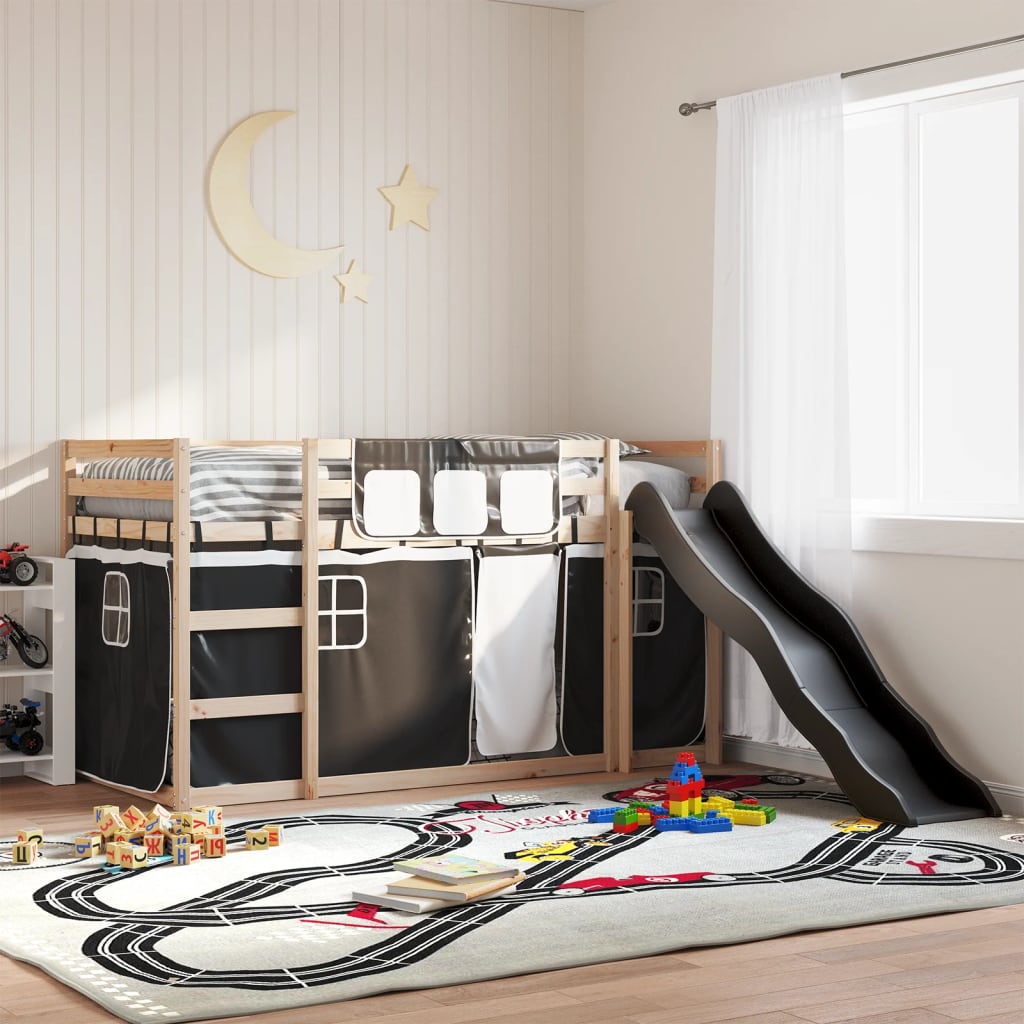Bunk Bed without Mattress with Slide White and Black 90x190 cm Single