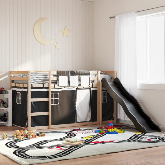 Bunk Bed without Mattress with Slide White and Black 90x190 cm Single