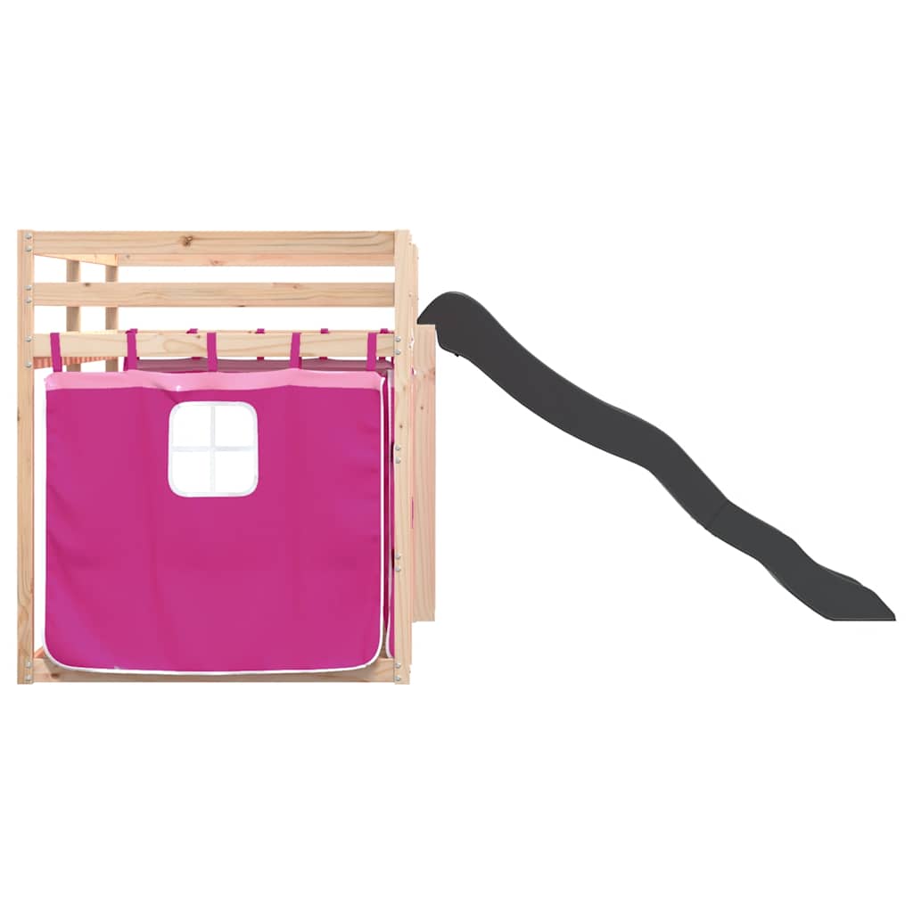 Bunk Bed without Mattress with Slide and Curtains Pink 90x190 cm Single