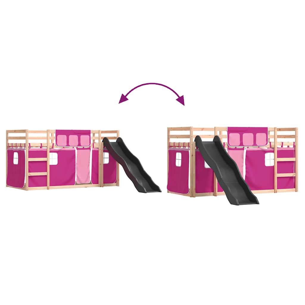 Bunk Bed without Mattress with Slide and Curtains Pink 90x190 cm Single