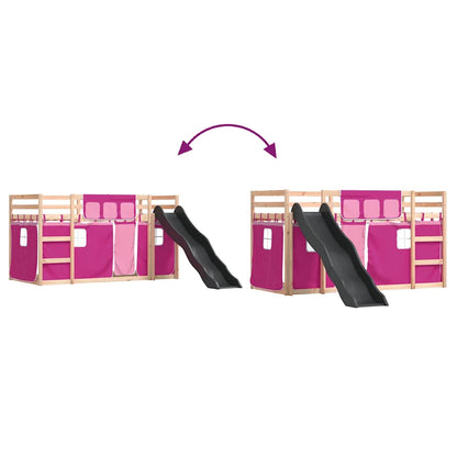 Bunk Bed without Mattress with Slide and Curtains Pink 90x190 cm Single