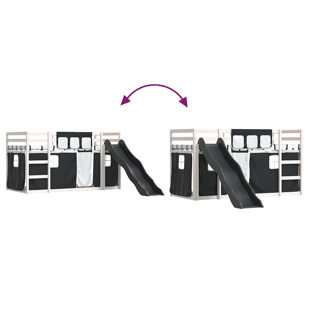 Bunk Bed without Mattress with Slide White and Black 90x190 cm Single