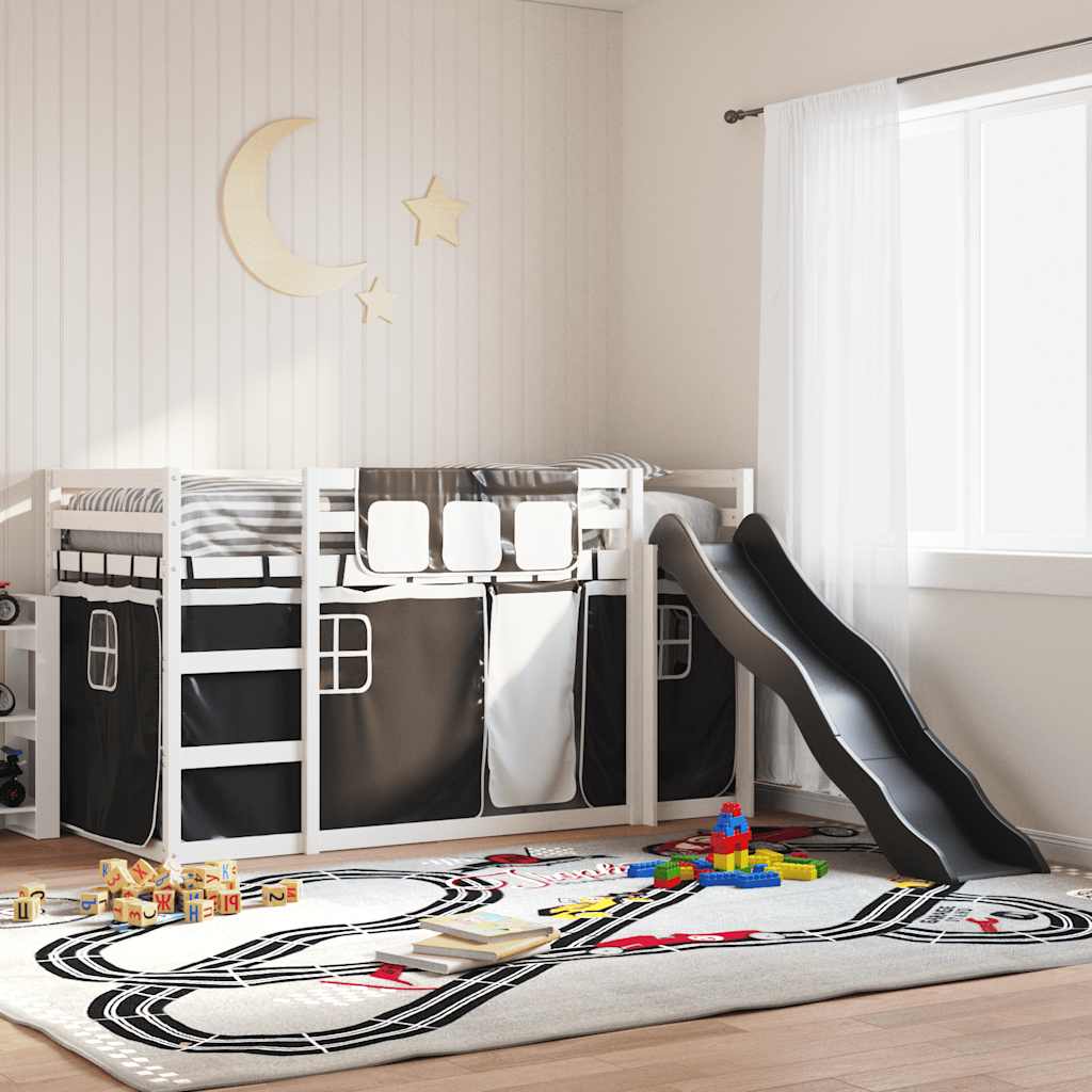 Bunk Bed without Mattress with Slide White and Black 90x190 cm Single