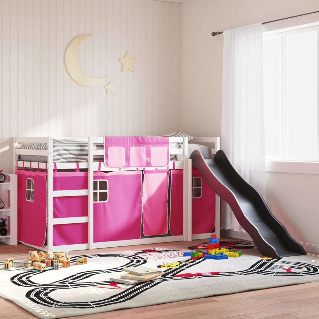 Bunk Bed without Mattress with Slide and Curtains Pink 90x190 cm Single