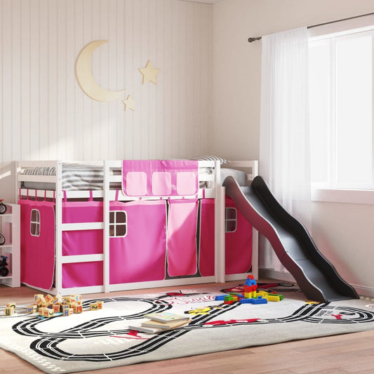 Bunk Bed without Mattress with Slide and Curtains Pink 90x190 cm Single