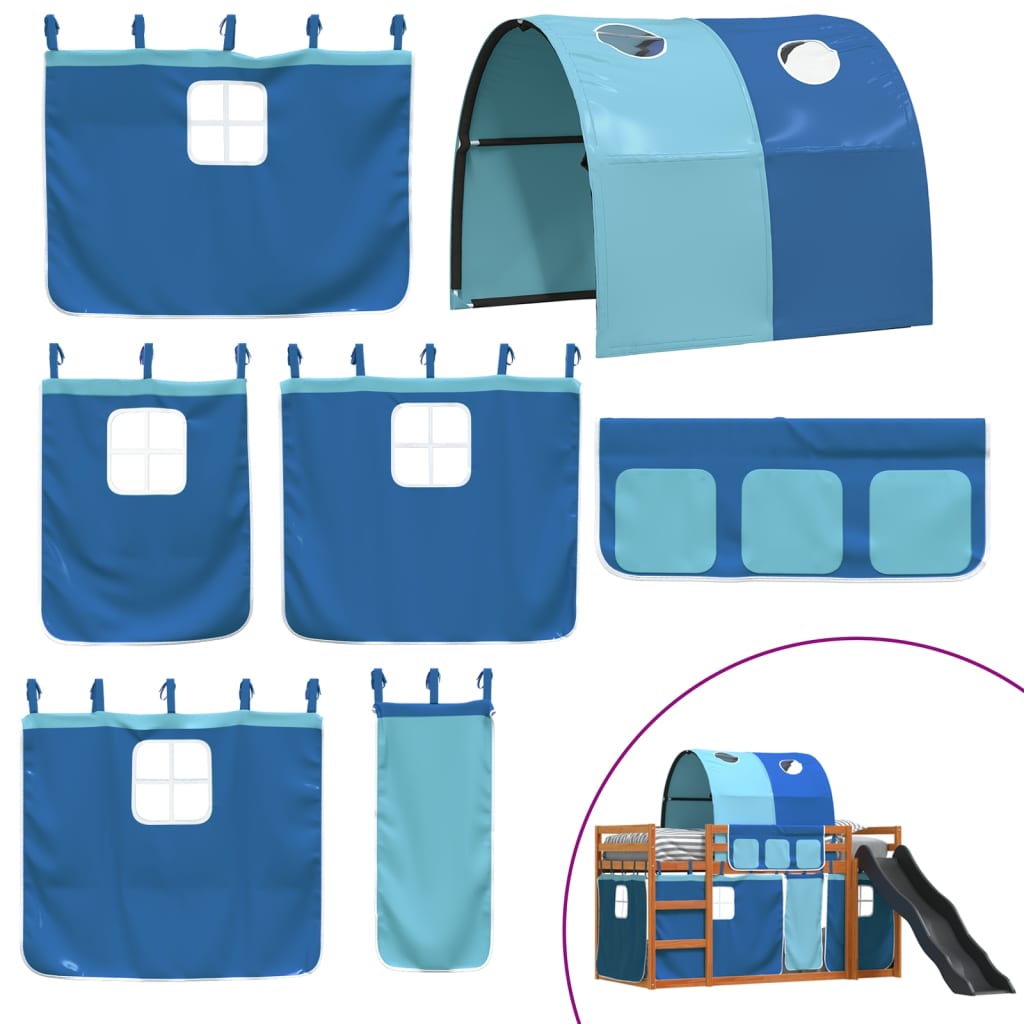 Bunk Bed without Mattress with Slide and Curtains Blue 90x200 cm