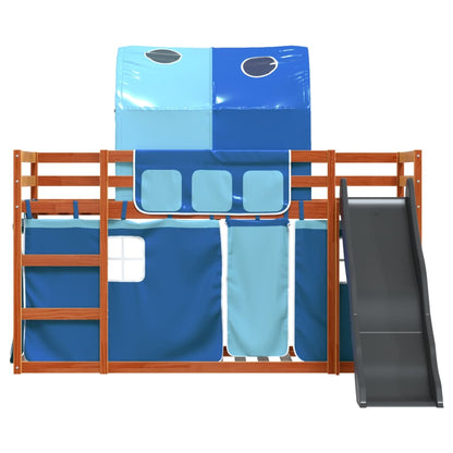 Bunk Bed without Mattress with Slide and Curtains Blue 90x200 cm