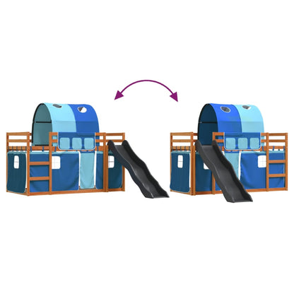 Bunk Bed without Mattress with Slide and Curtains Blue 90x200 cm