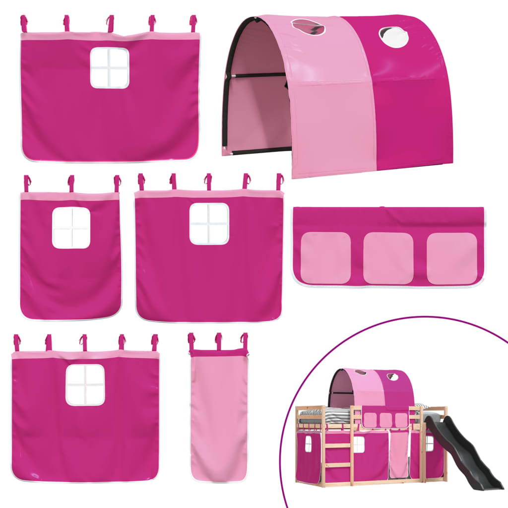 Bunk Bed without Mattress with Slide and Curtains Pink 80x200 cm