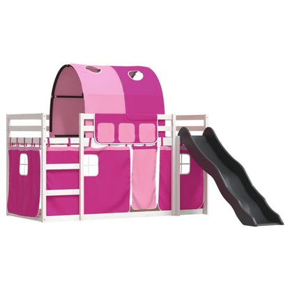 Bunk Bed without Mattress with Slide and Curtains Pink 90x190 cm Single