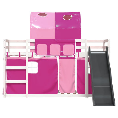 Bunk Bed without Mattress with Slide and Curtains Pink 90x190 cm Single
