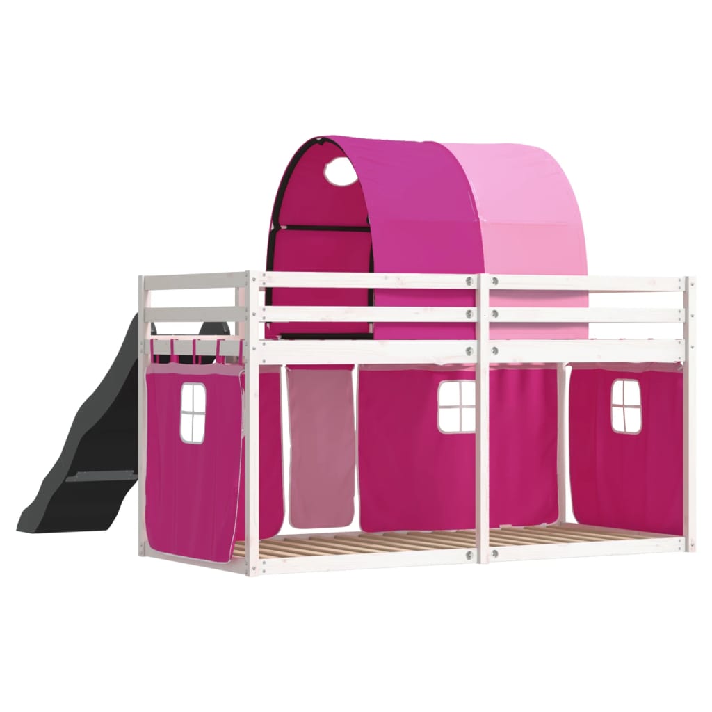 Bunk Bed without Mattress with Slide and Curtains Pink 90x190 cm Single