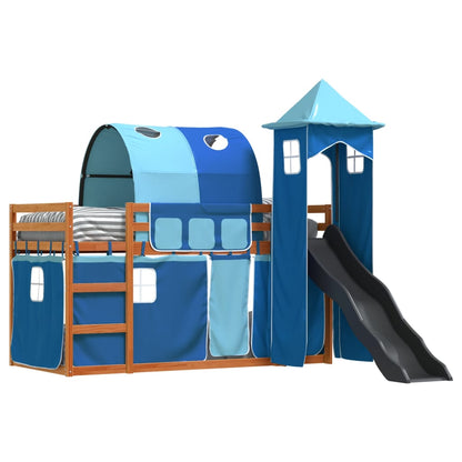Bunk Bed without Mattress with Slide and Curtains Blue 90x200 cm