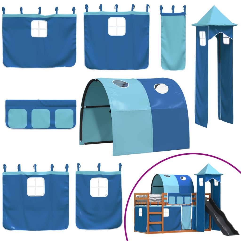 Bunk Bed without Mattress with Slide and Curtains Blue 90x200 cm