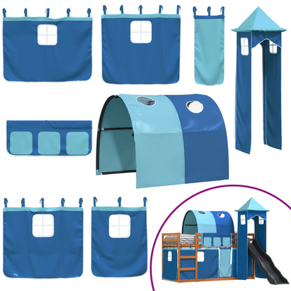Bunk Bed without Mattress with Slide and Curtains Blue 90x200 cm