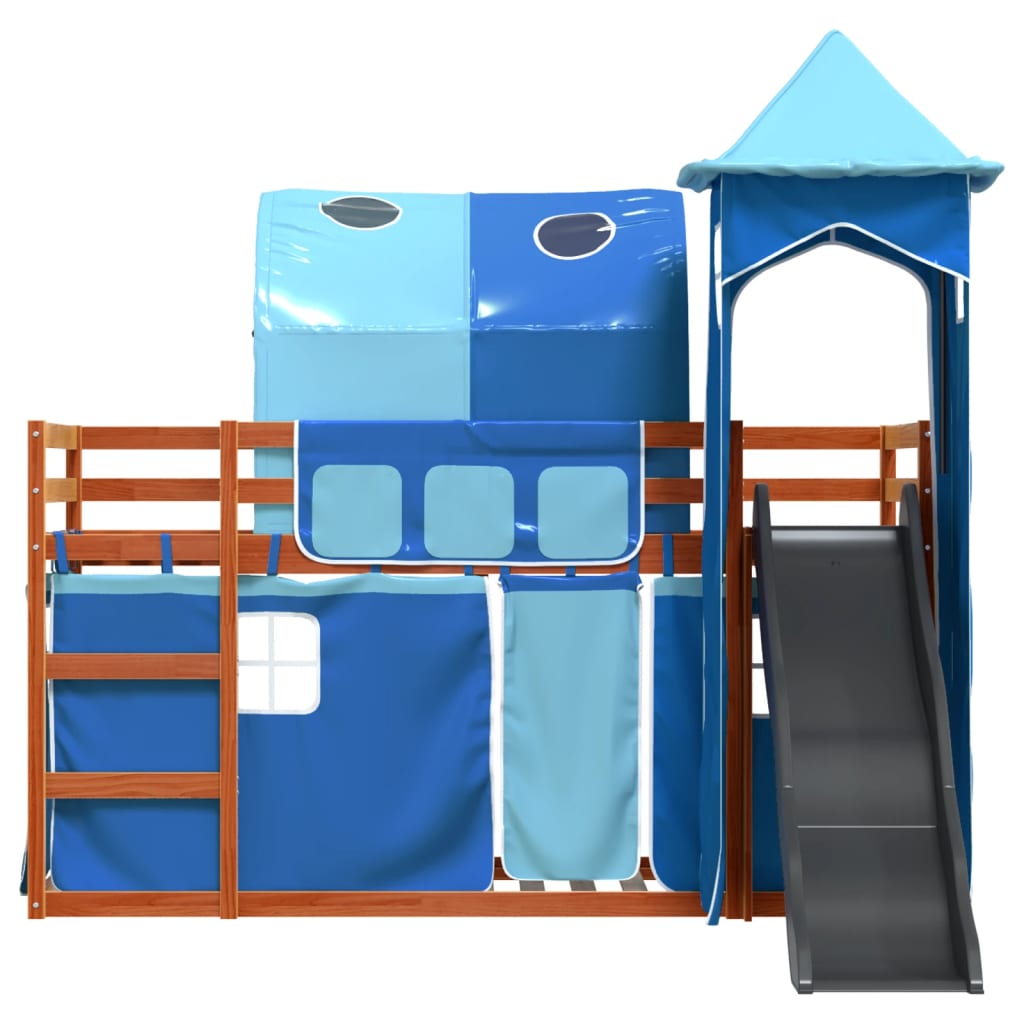 Bunk Bed without Mattress with Slide and Curtains Blue 90x200 cm