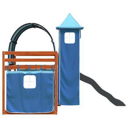 Bunk Bed without Mattress with Slide and Curtains Blue 90x200 cm