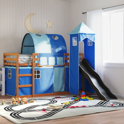 Bunk Bed without Mattress with Slide and Curtains Blue 90x200 cm