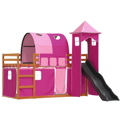 Bunk Bed without Mattress with Slide and Curtains Pink 90x200 cm