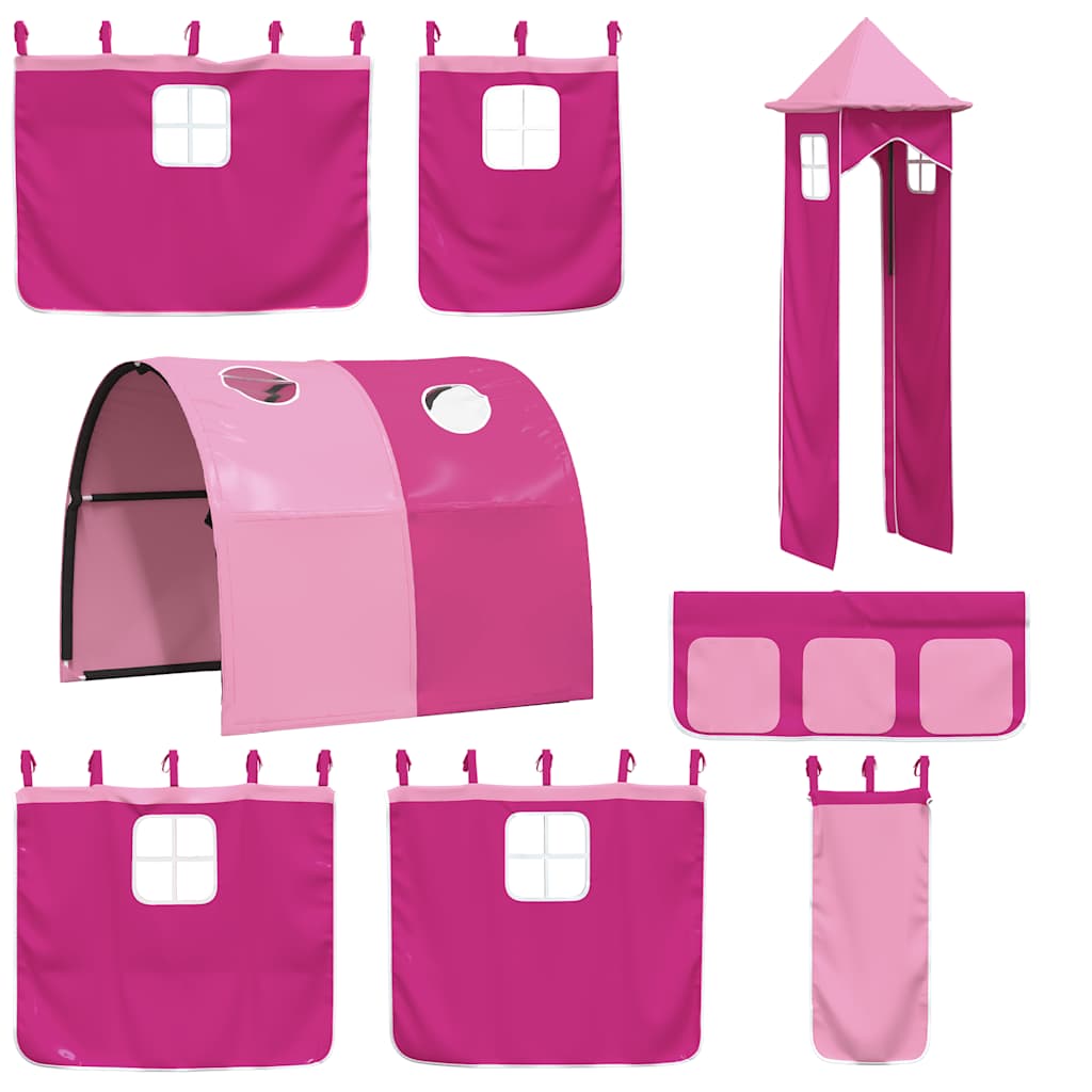 Bunk Bed without Mattress with Slide and Curtains Pink 90x200 cm