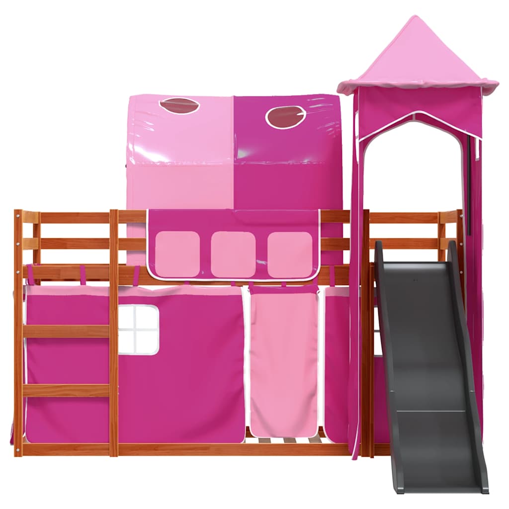 Bunk Bed without Mattress with Slide and Curtains Pink 90x200 cm