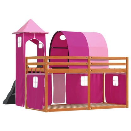 Bunk Bed without Mattress with Slide and Curtains Pink 90x200 cm