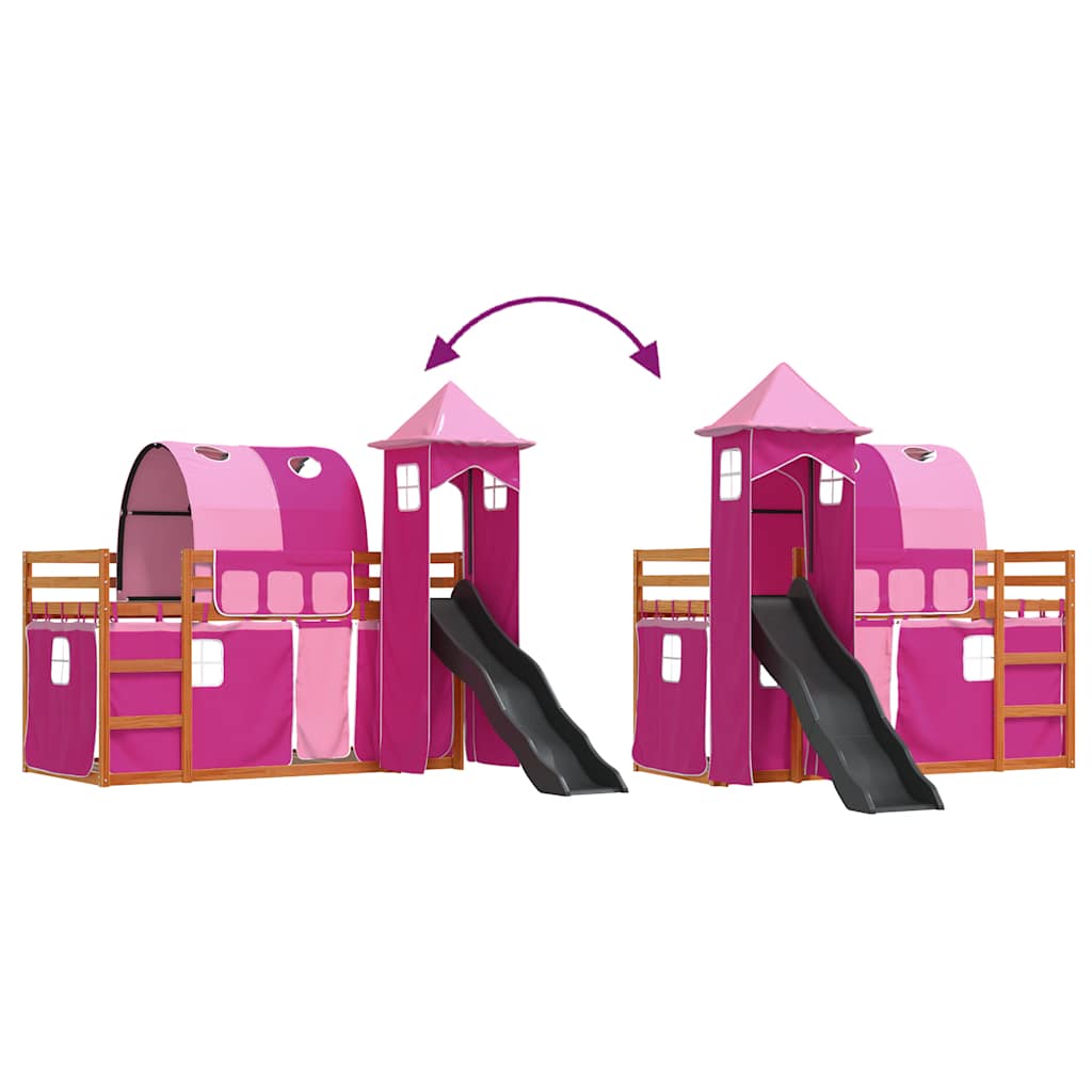 Bunk Bed without Mattress with Slide and Curtains Pink 90x200 cm