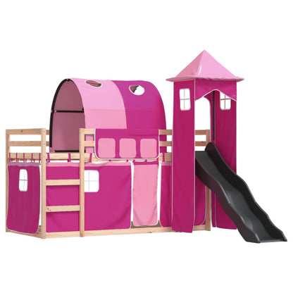 Bunk Bed without Mattress with Slide and Curtains Pink 80x200 cm
